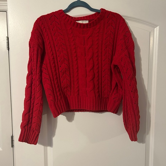 Pink Rose Size L Red Cable Knit Sweater - Picture 1 of 6